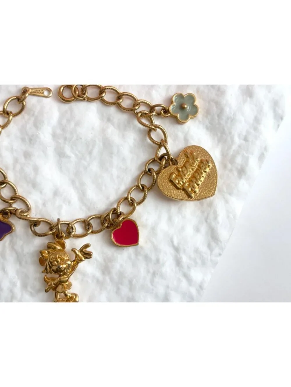 Disney Signed Minnie Mouse Friends Forever Charm Gold Toned Vintage Bracelet - Picture 3 of 16